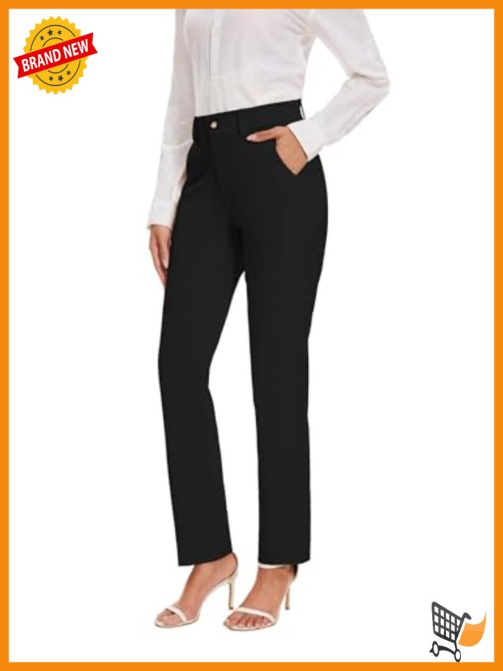 Women's Straight Leg Dress Pants Stretch Work Slacks High Waisted